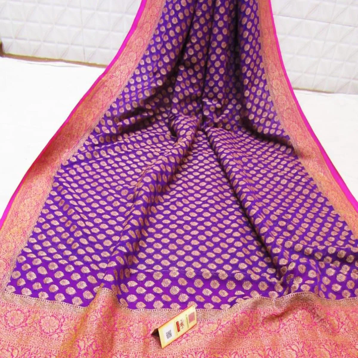 Purple-Pink Heavy Party Wear Banarasi Saree