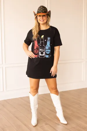 Red ,White, Blue on Black T-Shirt Dress