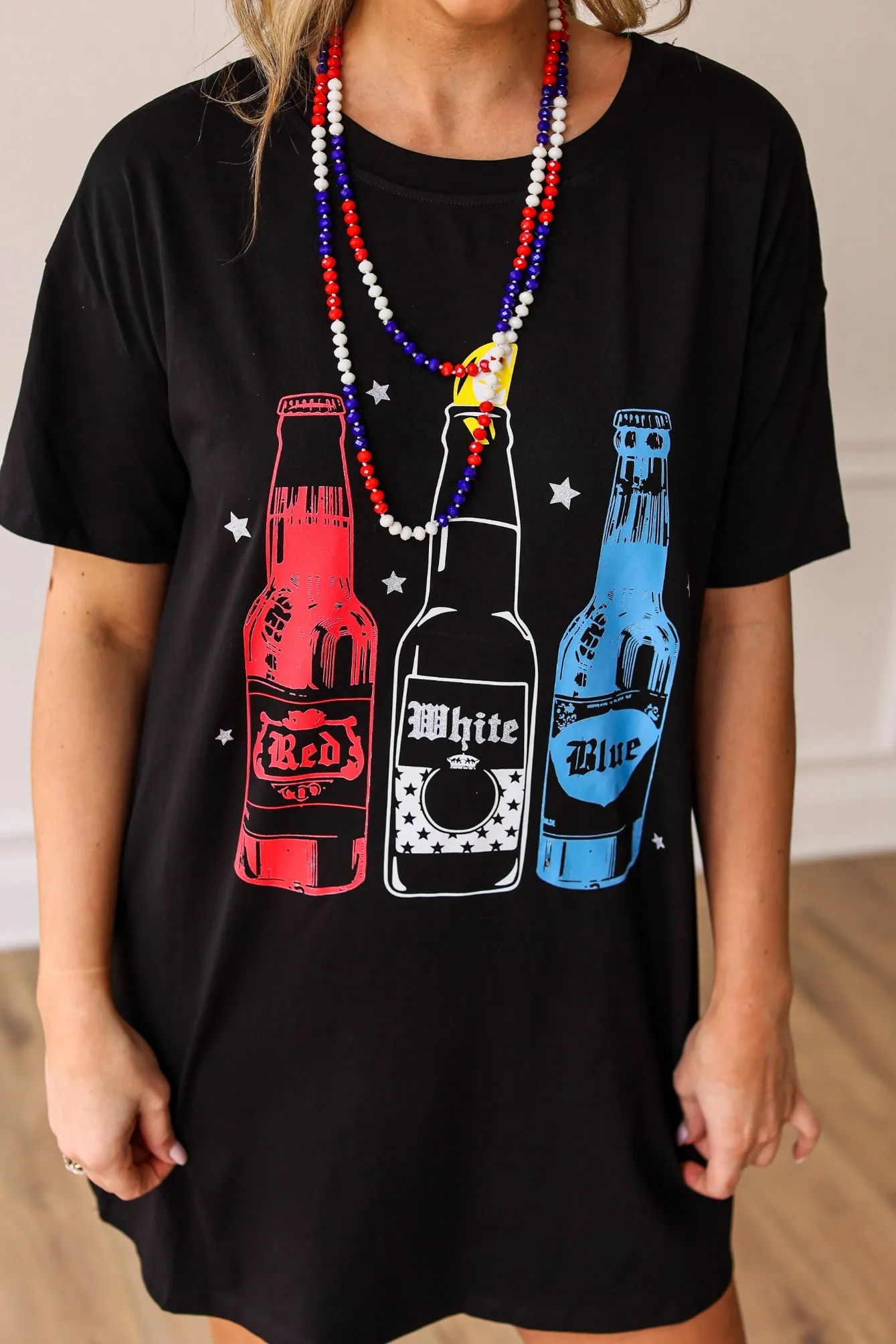 Red ,White, Blue on Black T-Shirt Dress