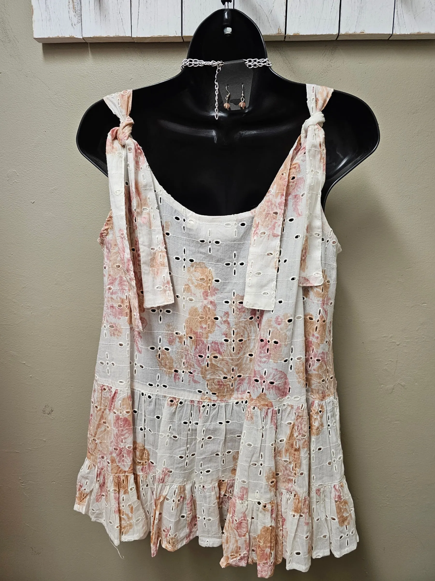 Romantic Pink Floral Tie Straps Top