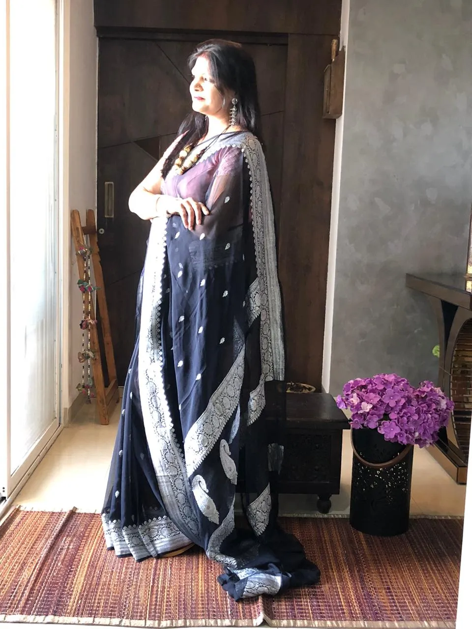 Royal Black Khaddi Banarasi Jaal Chiffon Saree