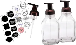 Rubbed Bronze Foaming Soap Dispenser Pump, 16 oz Glass Bottle 2 Pack