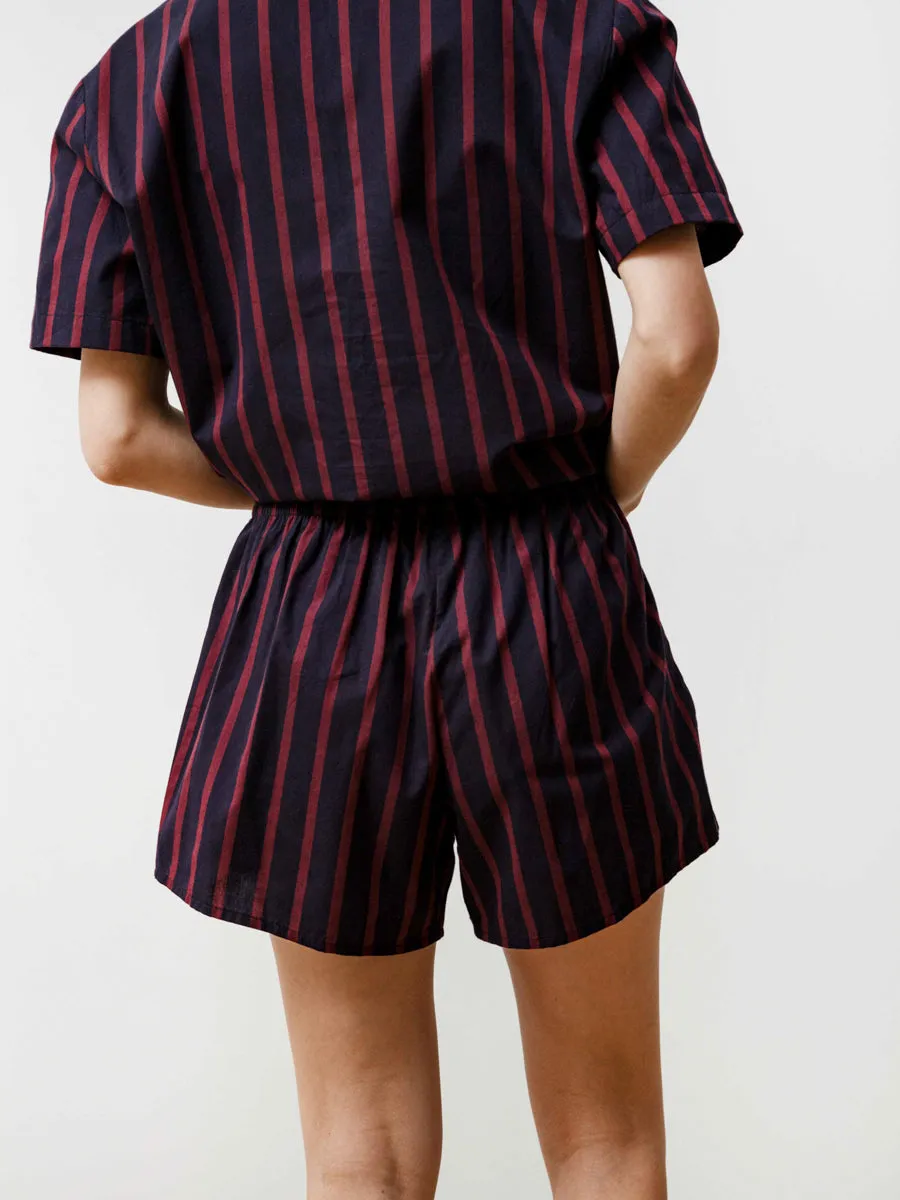 running short - striped poplin navy/wine