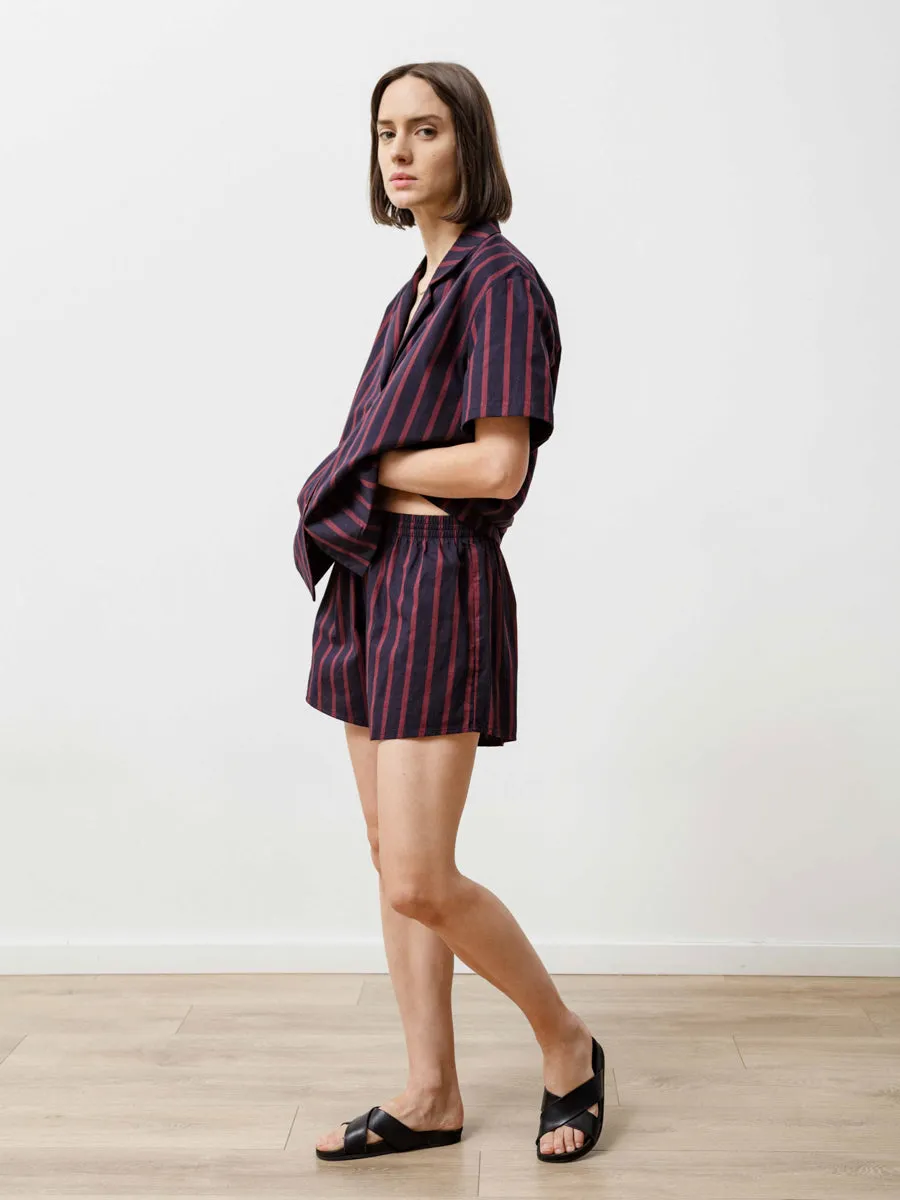 running short - striped poplin navy/wine