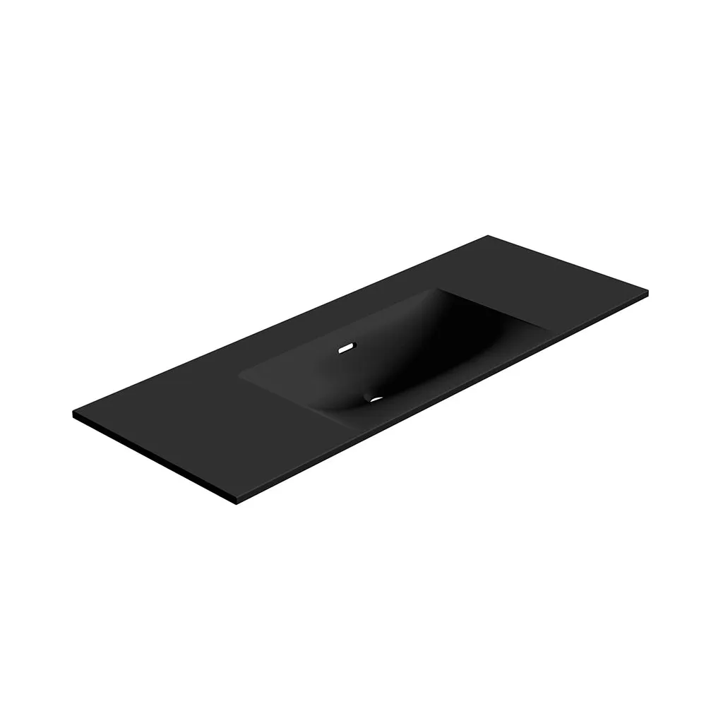 Runway 2 Drawers Bathroom Vanity with Solid Surface Matte Black without Faucet Hole - Wall Mount - 48" Mdf/Matt Warm Grey