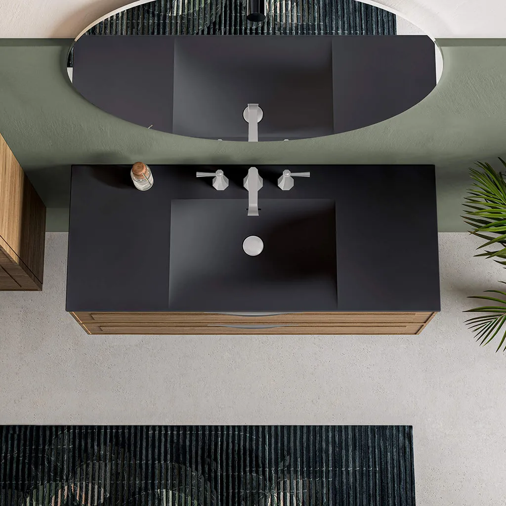 Runway 2 Drawers Bathroom Vanity with Solid Surface Matte Black without Faucet Hole - Wall Mount - 48" Mdf/Matt Warm Grey