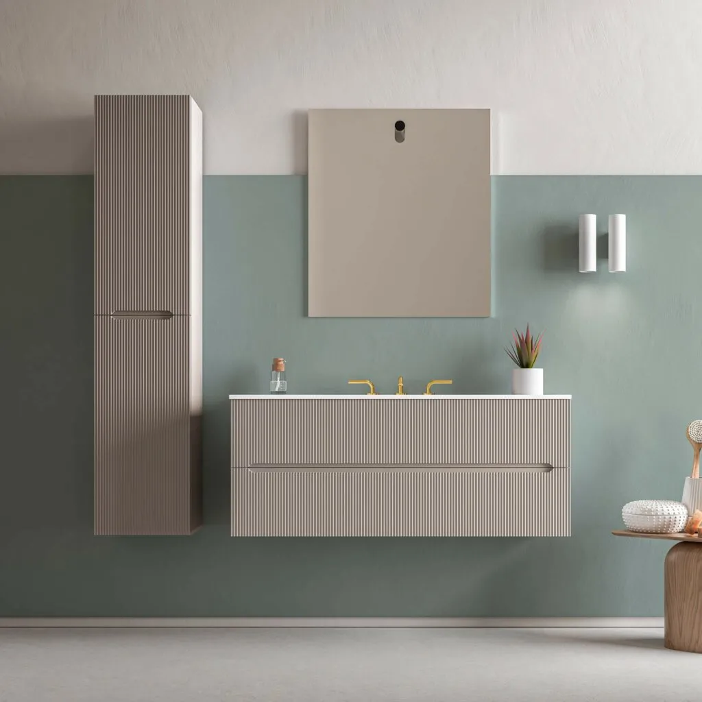 Runway 2 Drawers Bathroom Vanity with Solid Surface Matte Black without Faucet Hole - Wall Mount - 48" Mdf/Matt Warm Grey