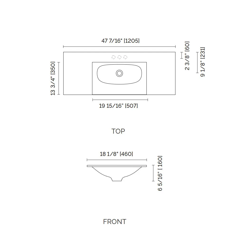 Runway 2 Drawers Bathroom Vanity with Solid Surface Matte Black without Faucet Hole - Wall Mount - 48" Mdf/Matt Warm Grey