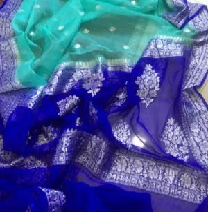 Sea Blue-Green Buti Jaal Banarasi Georgette Saree