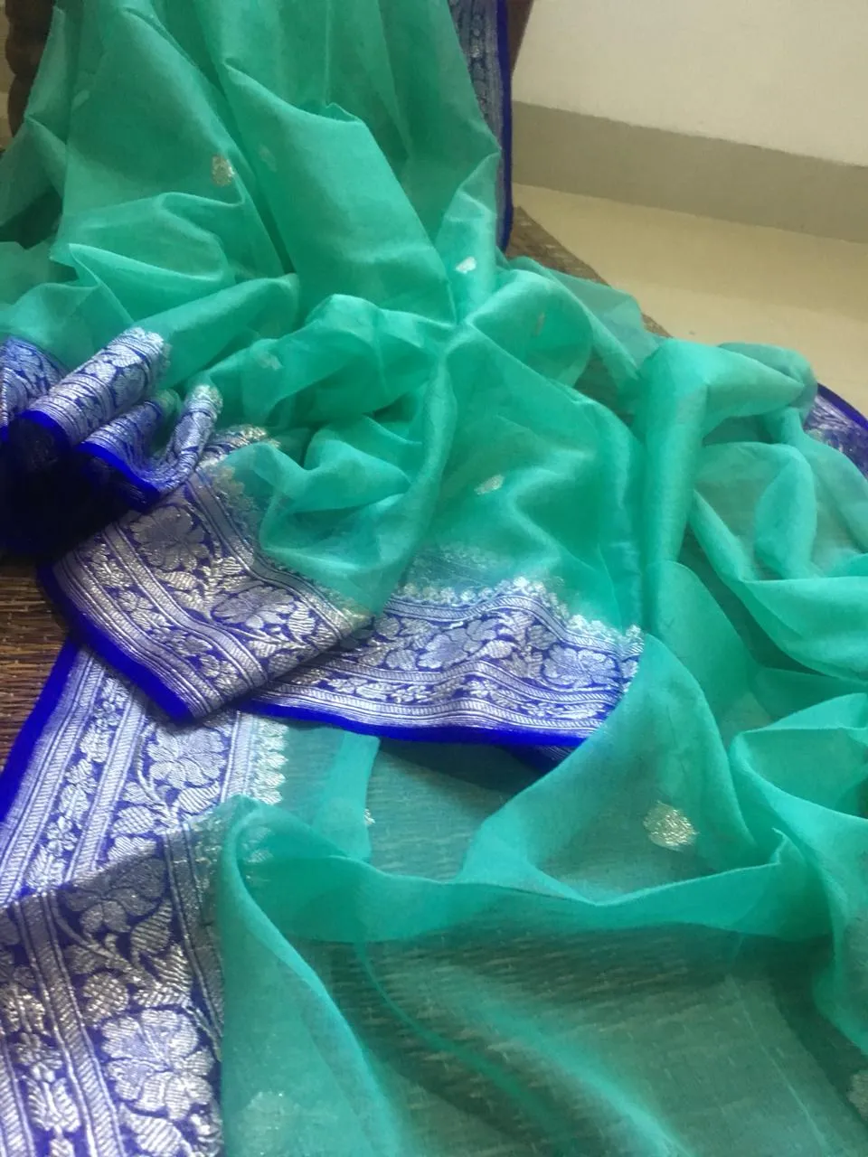 Sea Blue-Green Buti Jaal Banarasi Georgette Saree