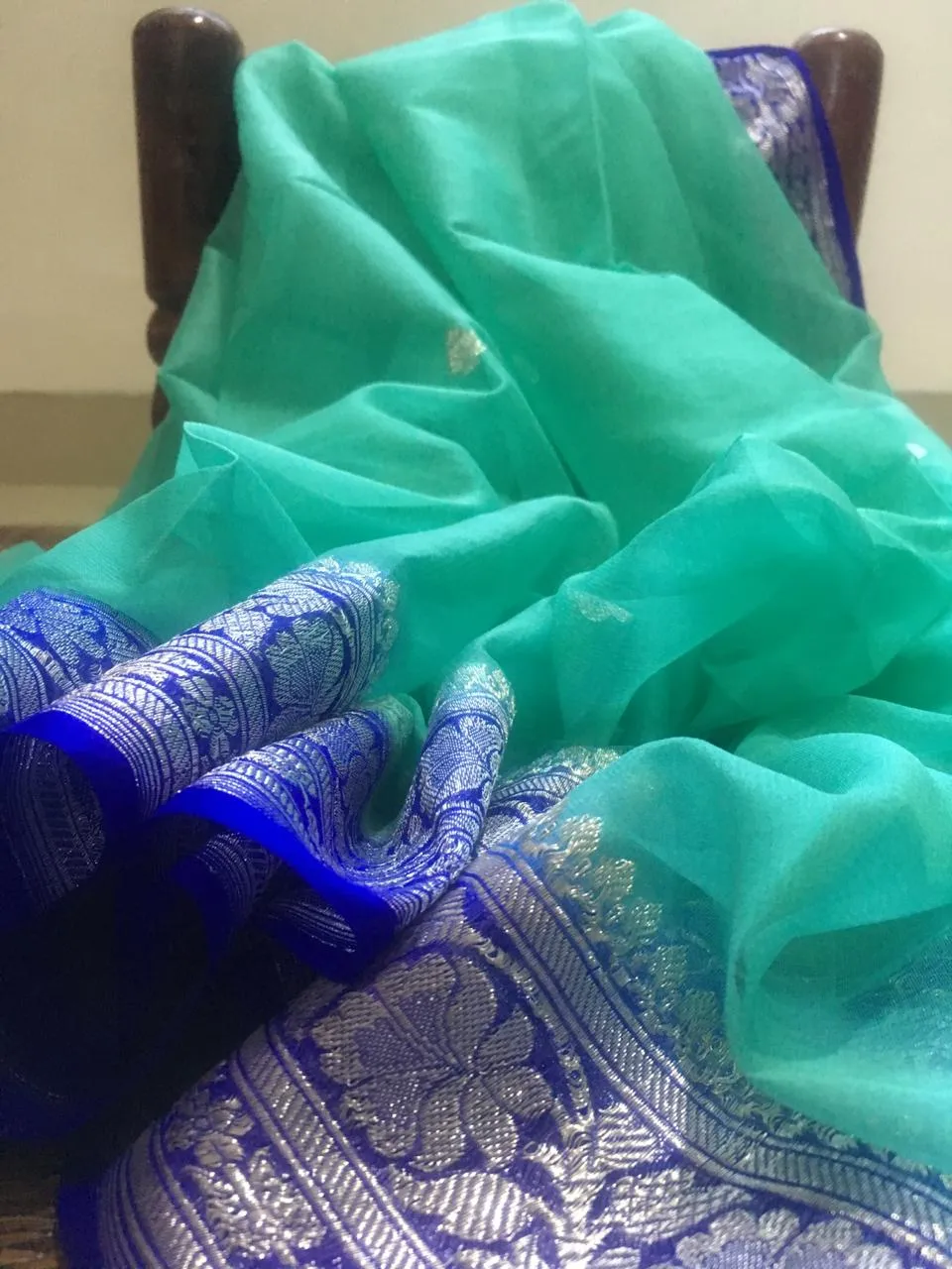 Sea Blue-Green Buti Jaal Banarasi Georgette Saree