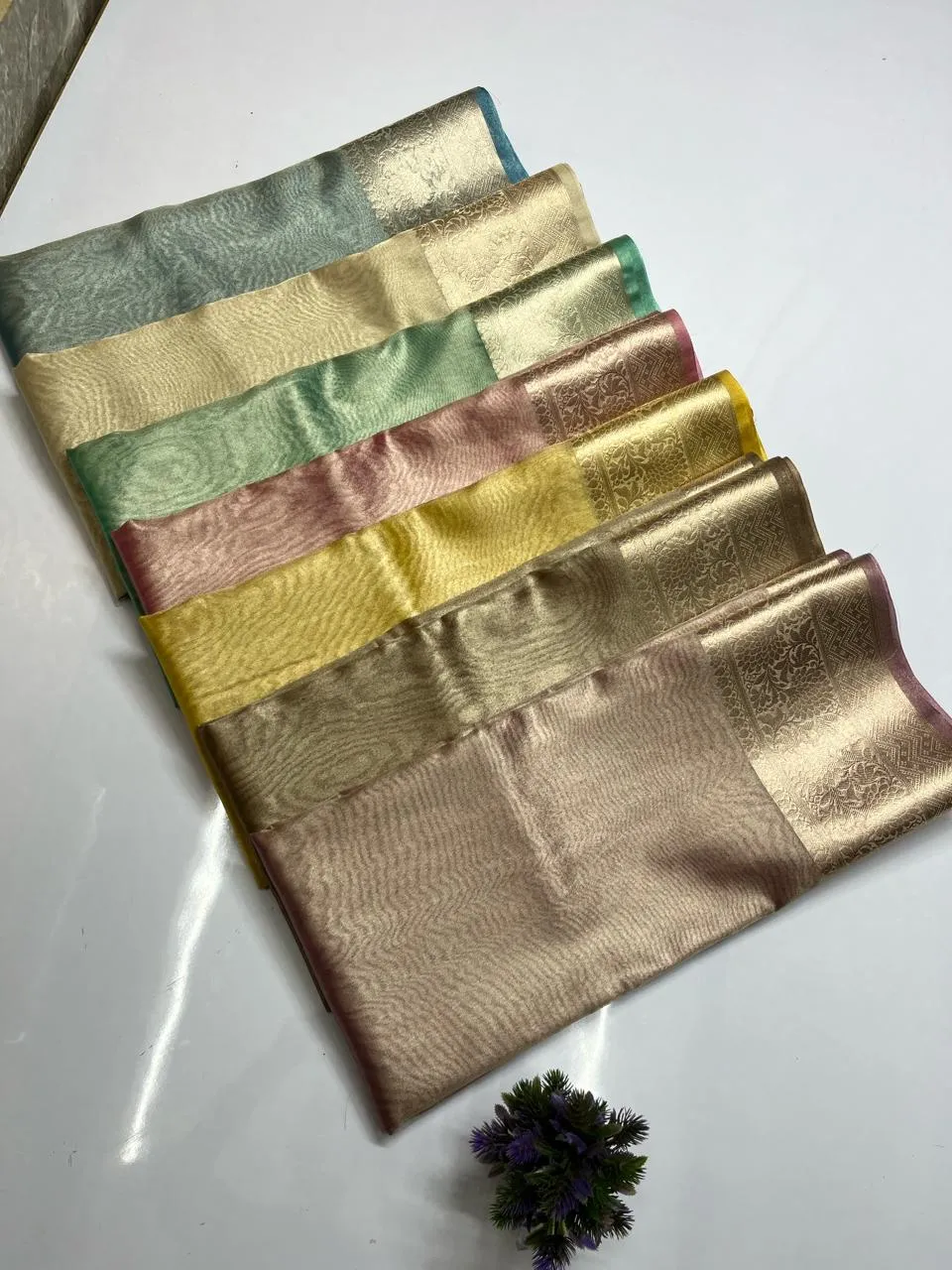 Shimmer Rose Gold Banarasi Soft Tissue Saree