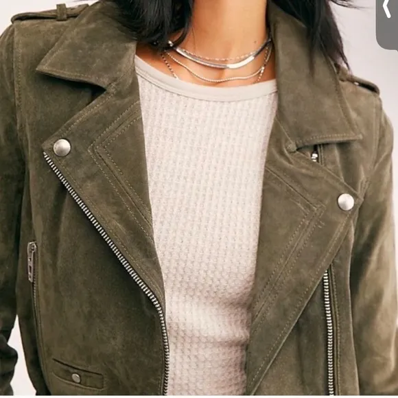 SL8 Olive Green Suede‎ Moto Jacket Small