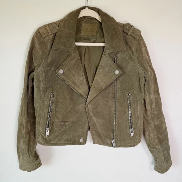 SL8 Olive Green Suede‎ Moto Jacket Small