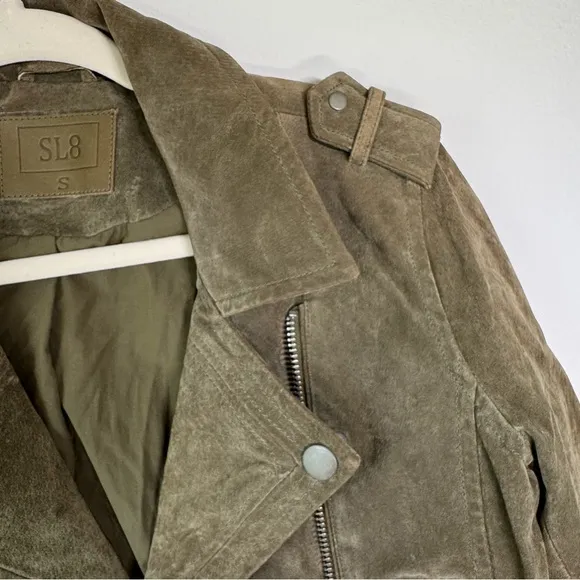 SL8 Olive Green Suede‎ Moto Jacket Small