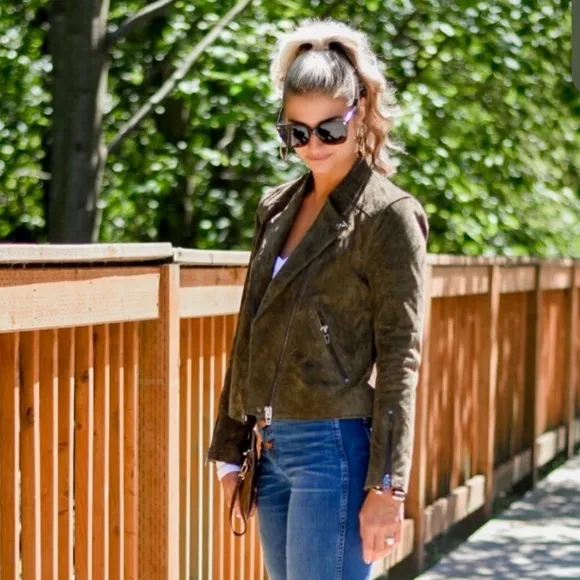 SL8 Olive Green Suede‎ Moto Jacket Small