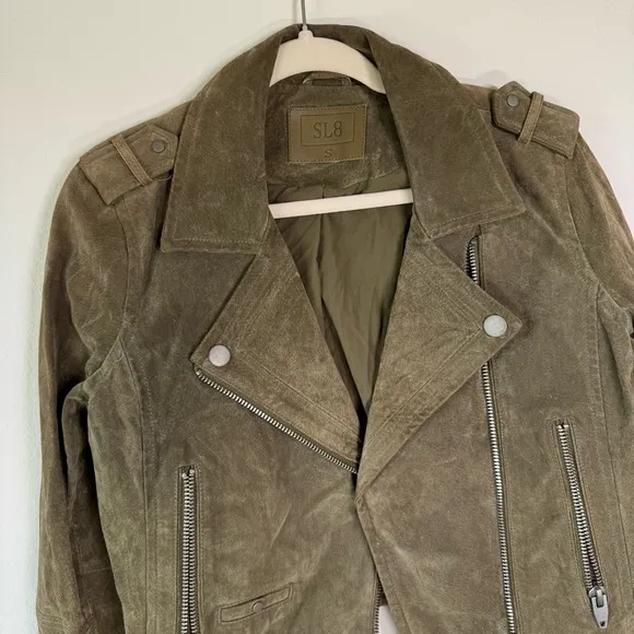 SL8 Olive Green Suede‎ Moto Jacket Small