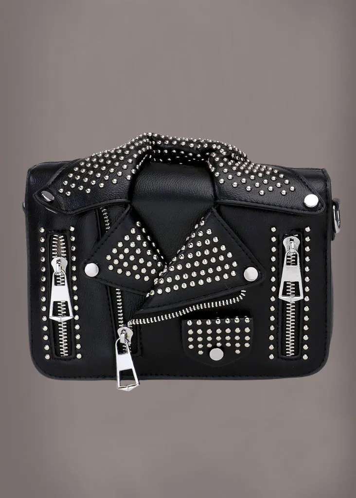Studded Black Leather Jacket Crossbody Bag