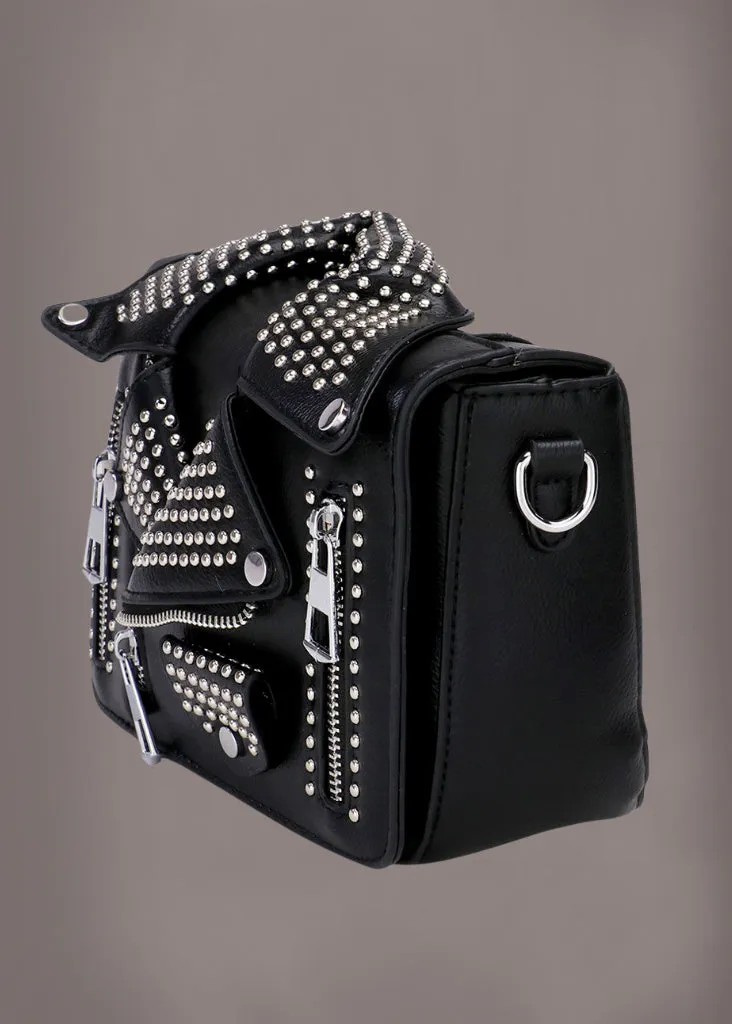Studded Black Leather Jacket Crossbody Bag