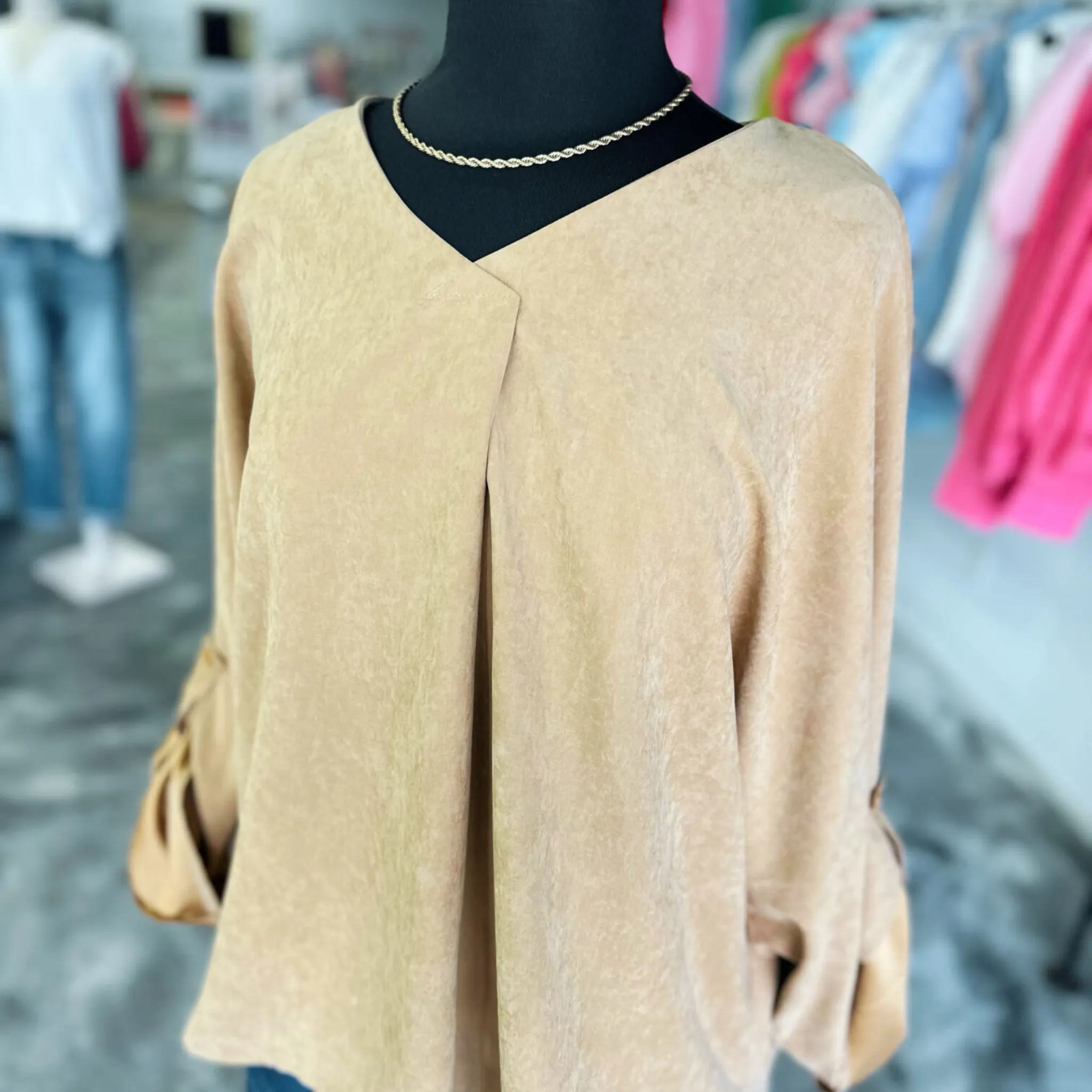 THE HUDSON SUEDE OVERSIZED TAN TOP