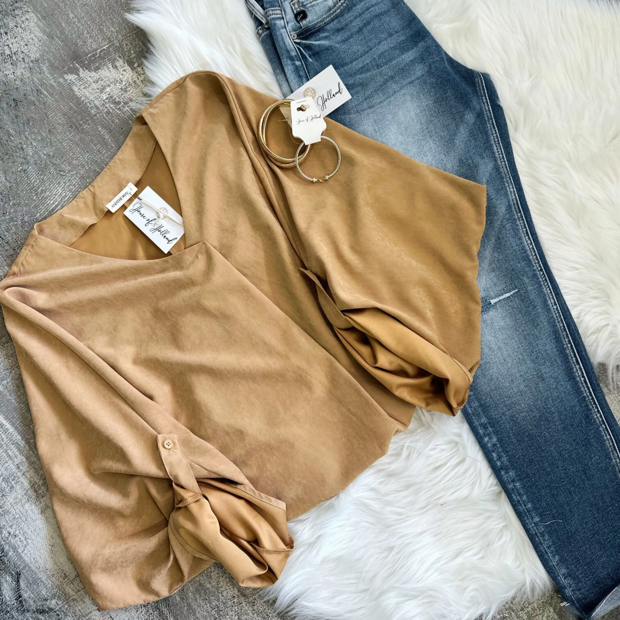 THE HUDSON SUEDE OVERSIZED TAN TOP