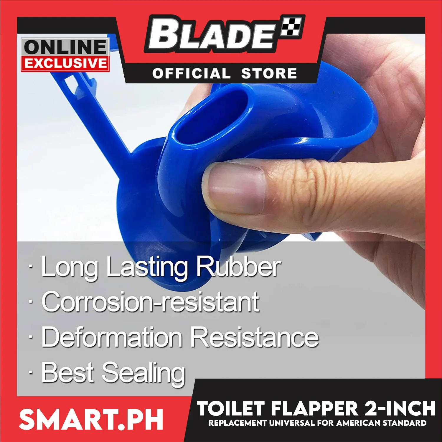Toilet Flapper Replacement 2-inch (Blue) Universal for American Standard, HCG, Toto, Sterling & All Toilet Brand with Stainless Chain & Long Lasting Rubber Water Saving fit 2'' Flush Valve Toilet Leaking Flapper