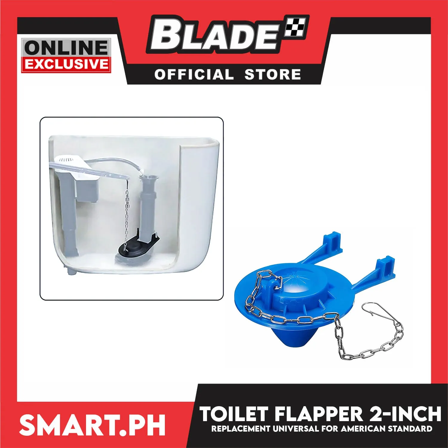 Toilet Flapper Replacement 2-inch (Blue) Universal for American Standard, HCG, Toto, Sterling & All Toilet Brand with Stainless Chain & Long Lasting Rubber Water Saving fit 2'' Flush Valve Toilet Leaking Flapper