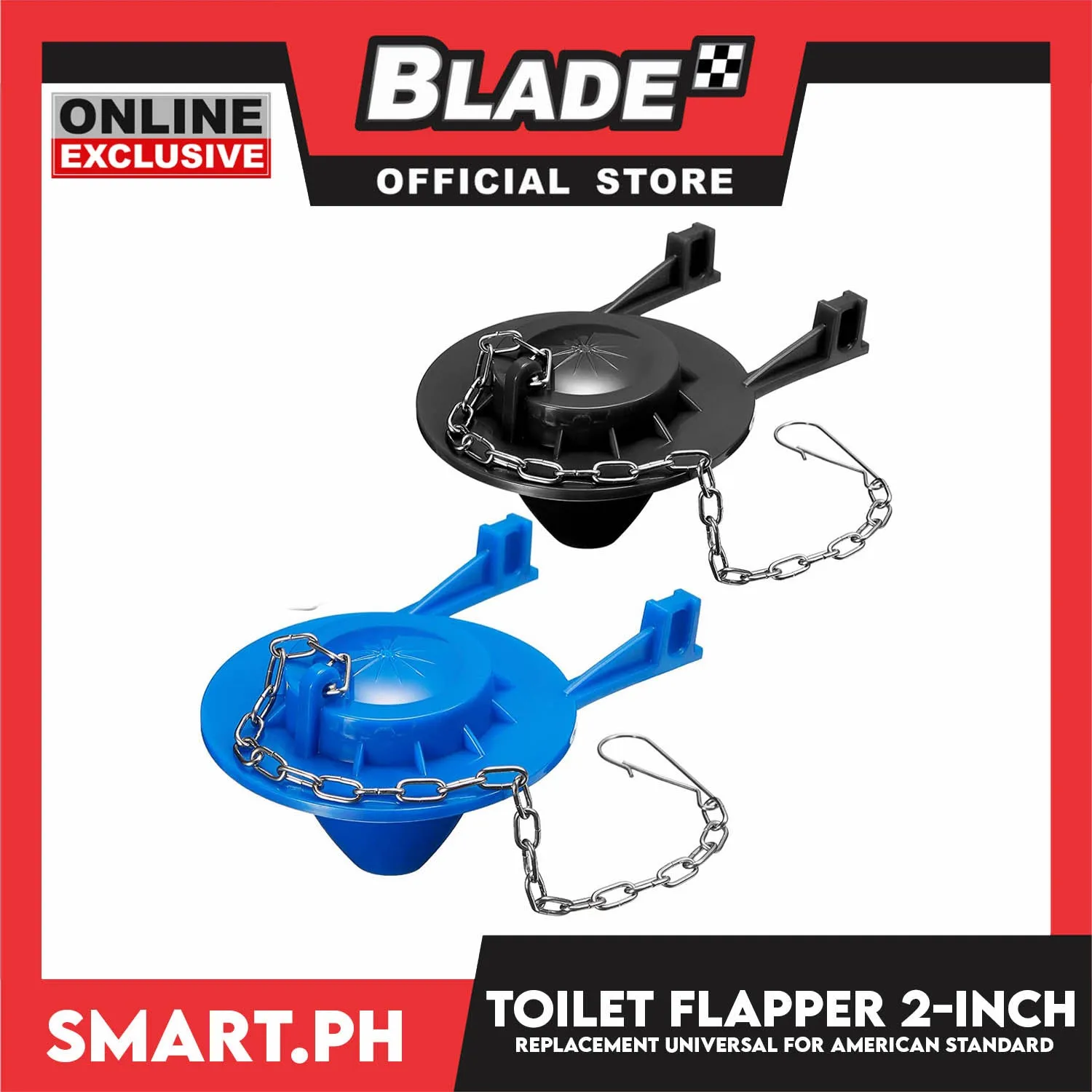 Toilet Flapper Replacement 2-inch (Blue) Universal for American Standard, HCG, Toto, Sterling & All Toilet Brand with Stainless Chain & Long Lasting Rubber Water Saving fit 2'' Flush Valve Toilet Leaking Flapper