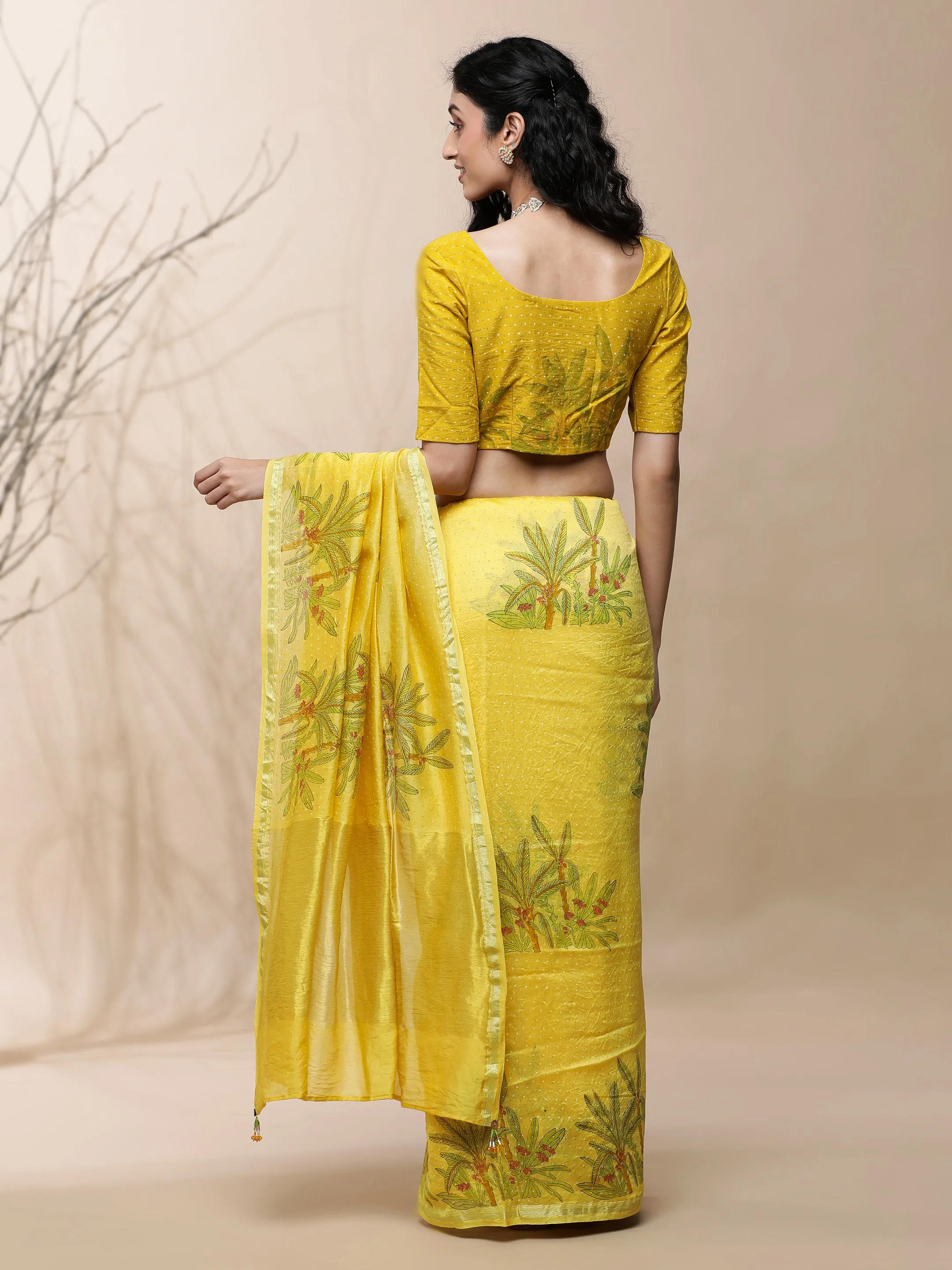 Vanya Chanderi Yellow Silk Saree