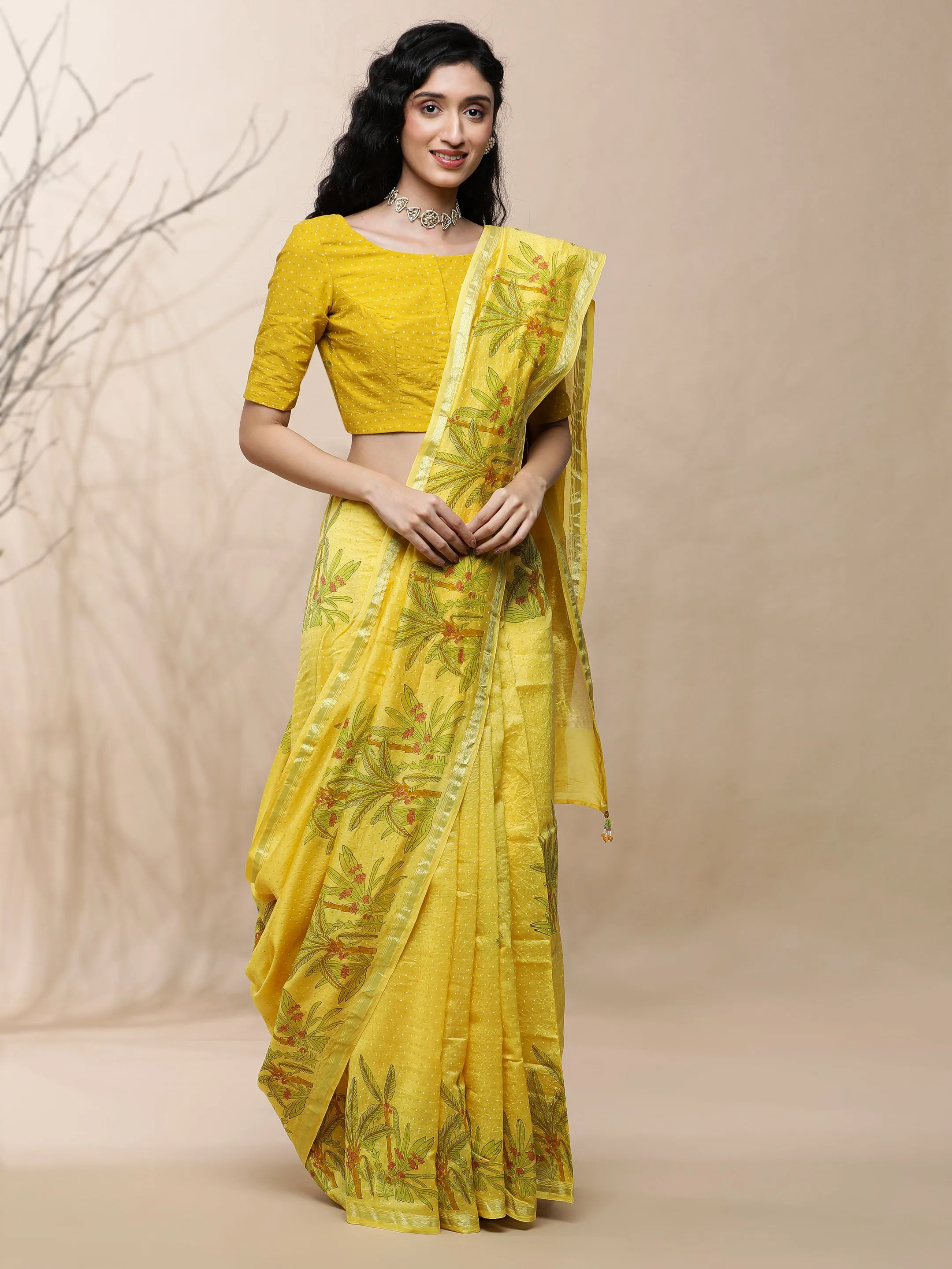 Vanya Chanderi Yellow Silk Saree