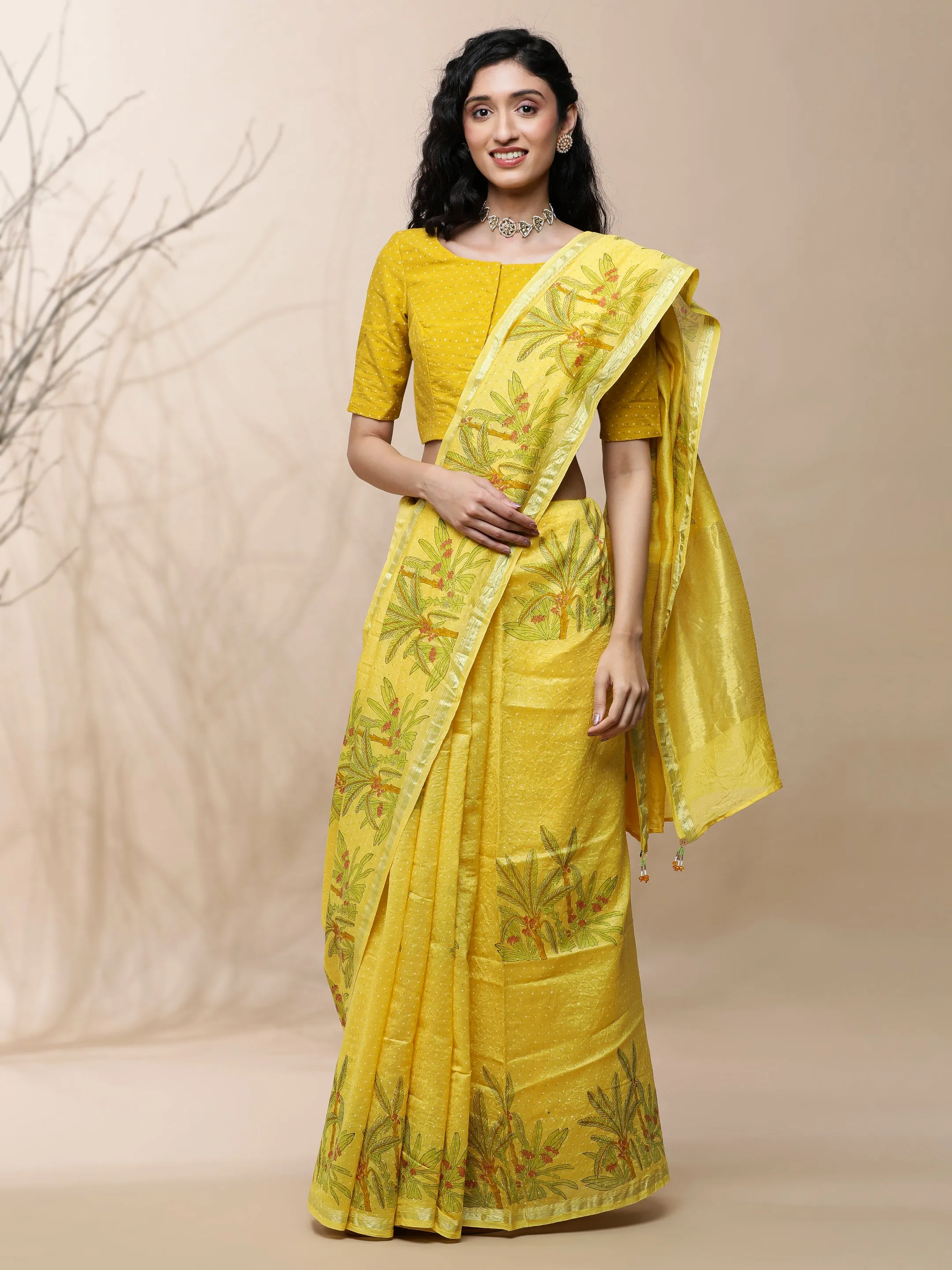 Vanya Chanderi Yellow Silk Saree