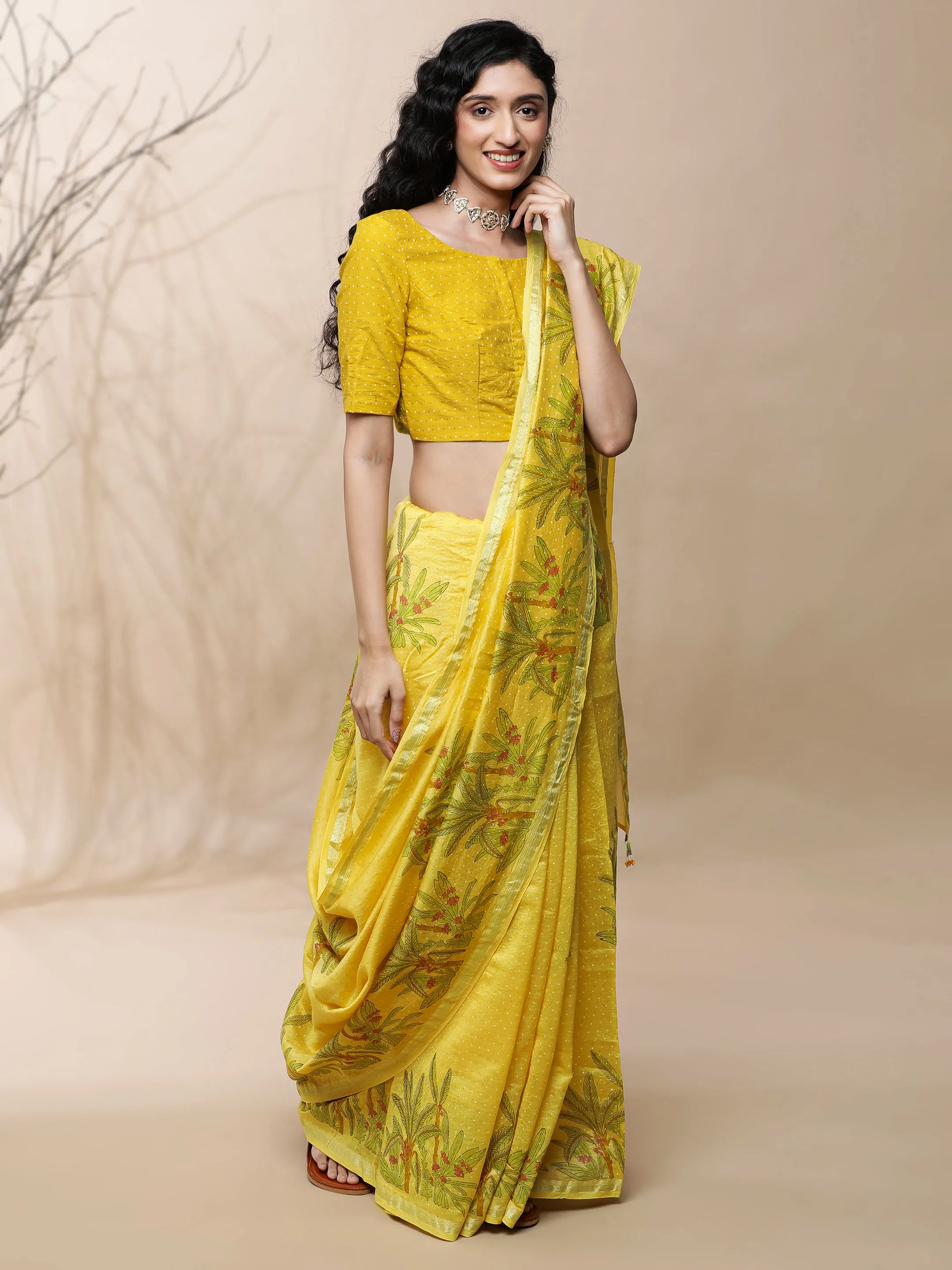 Vanya Chanderi Yellow Silk Saree