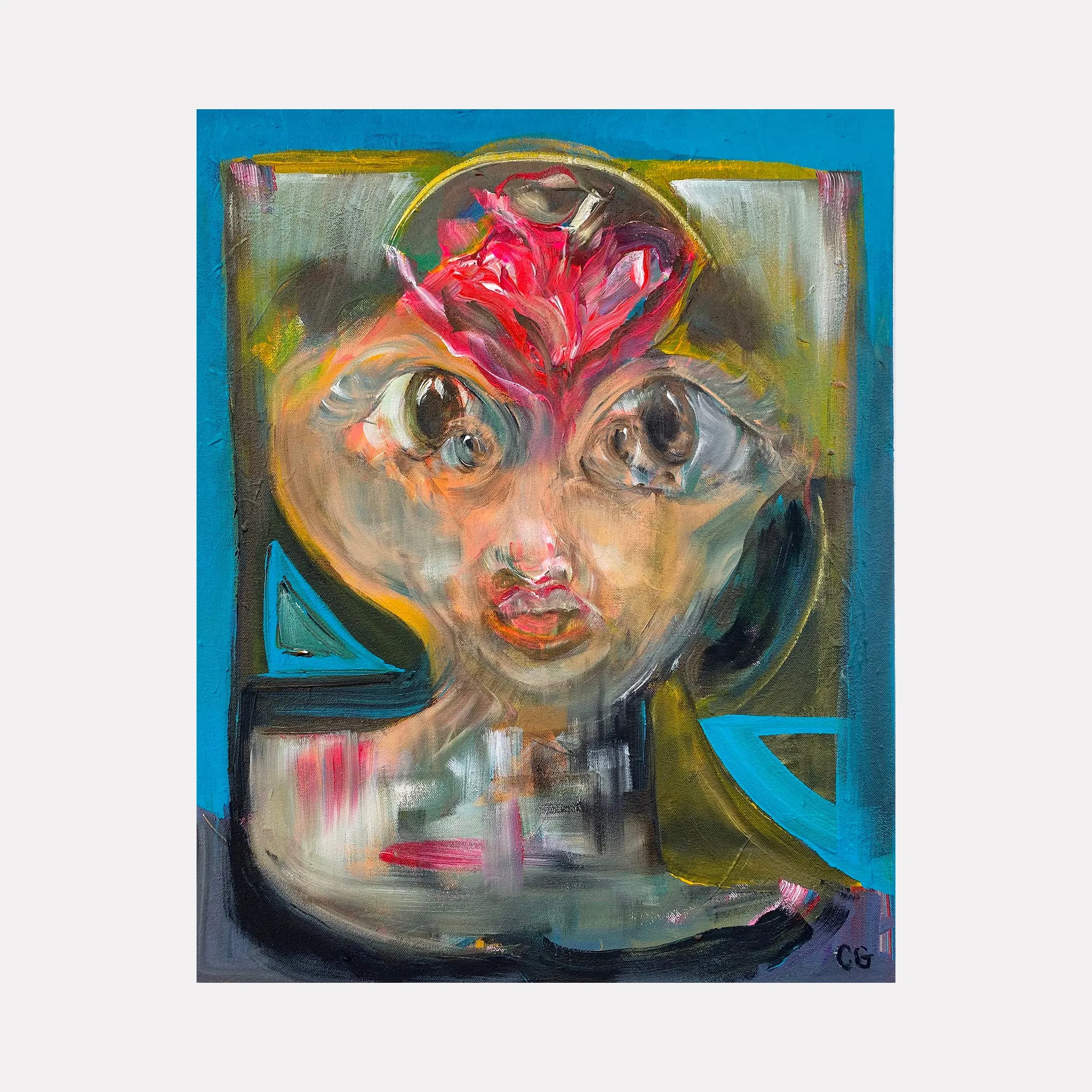 Viewer with Red Flower