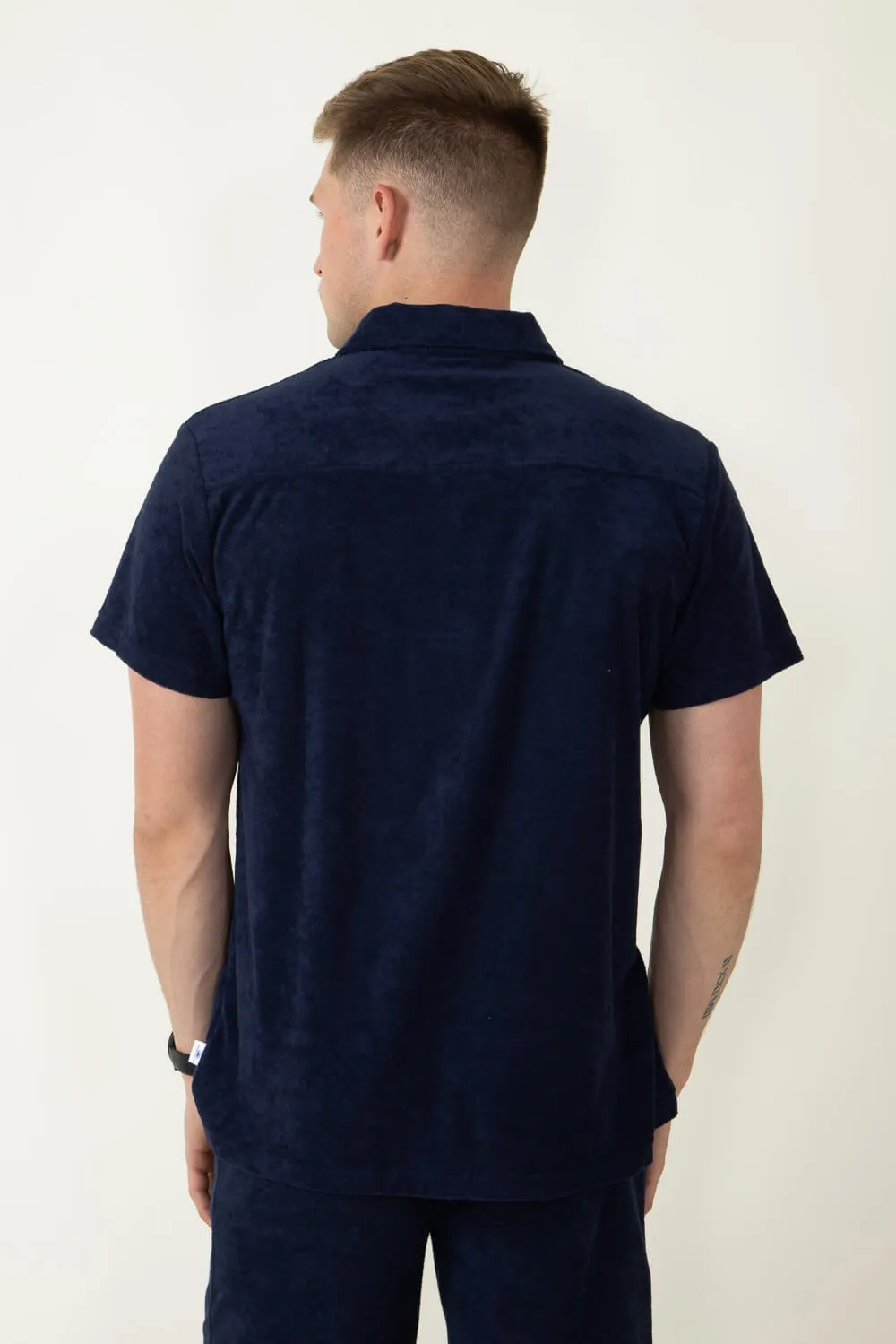Vintage Summer Towel Terry Button Down Shirt for Men in Navy | V67702-NAVY