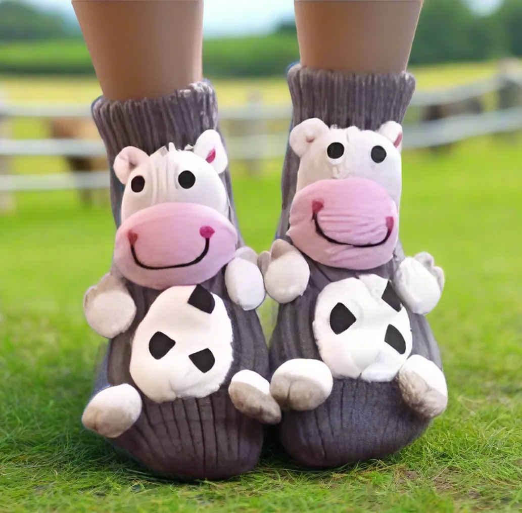 Warm & Adorable 3D Knitted Cow Design Socks