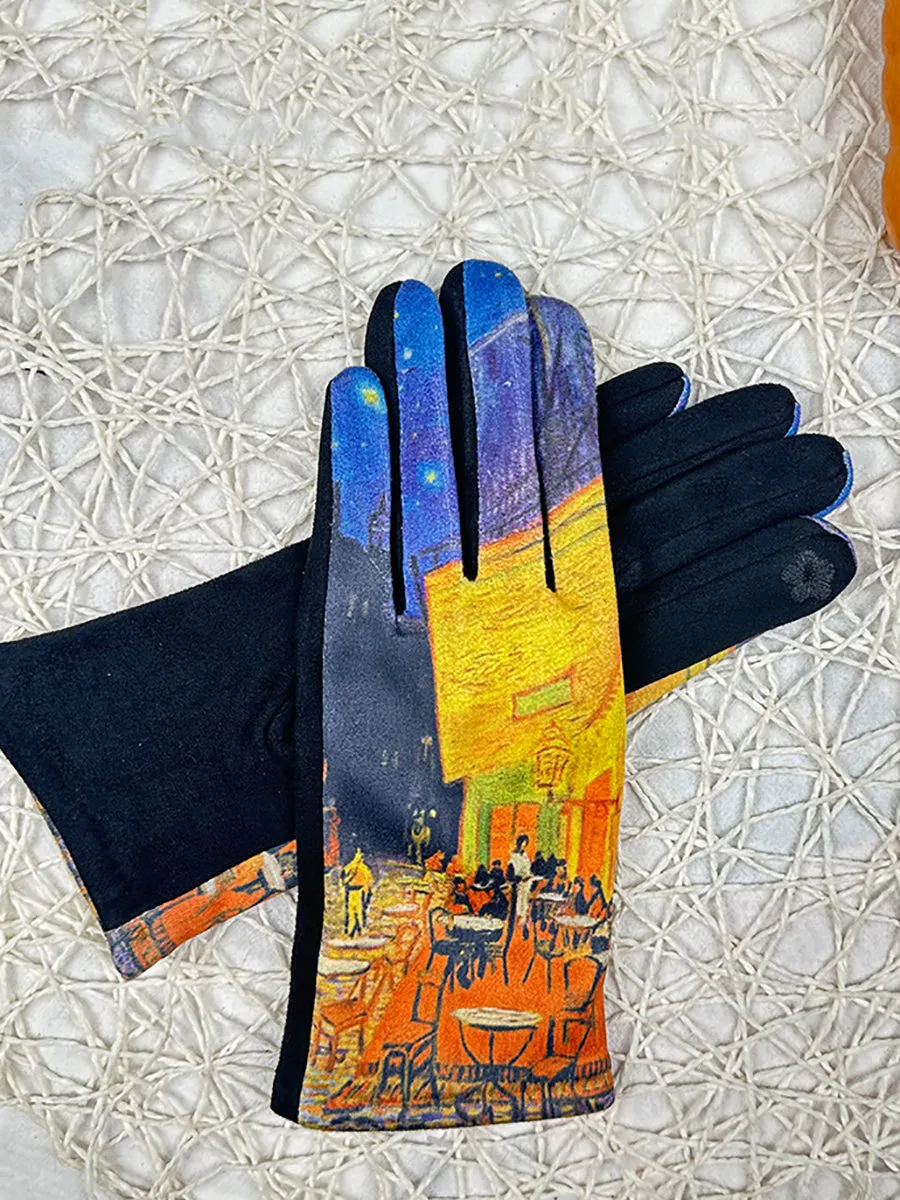 Women Fashion Print Warm Outdoor Gloves