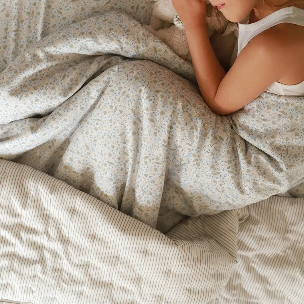 Woven Quilt Cot & Single Bedspread (Natural Stripe)