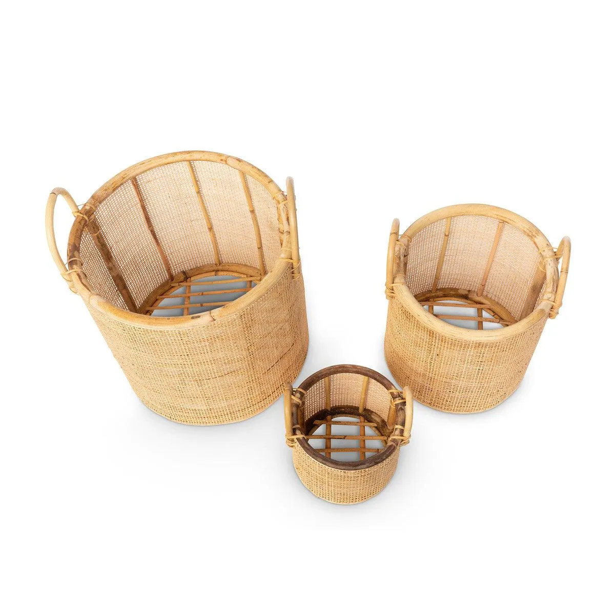 Woven Rattan Baskets with Handles, Set of 3