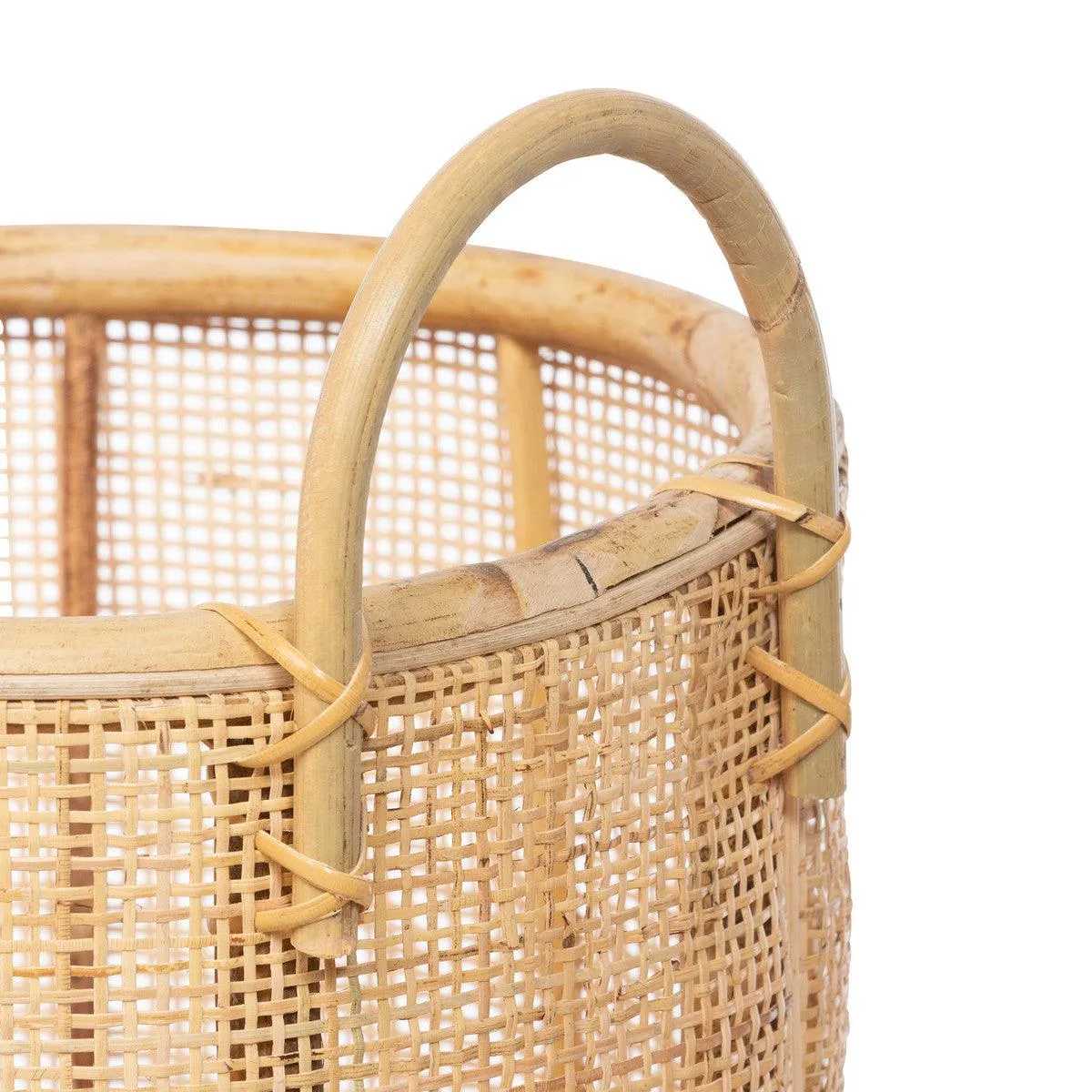 Woven Rattan Baskets with Handles, Set of 3