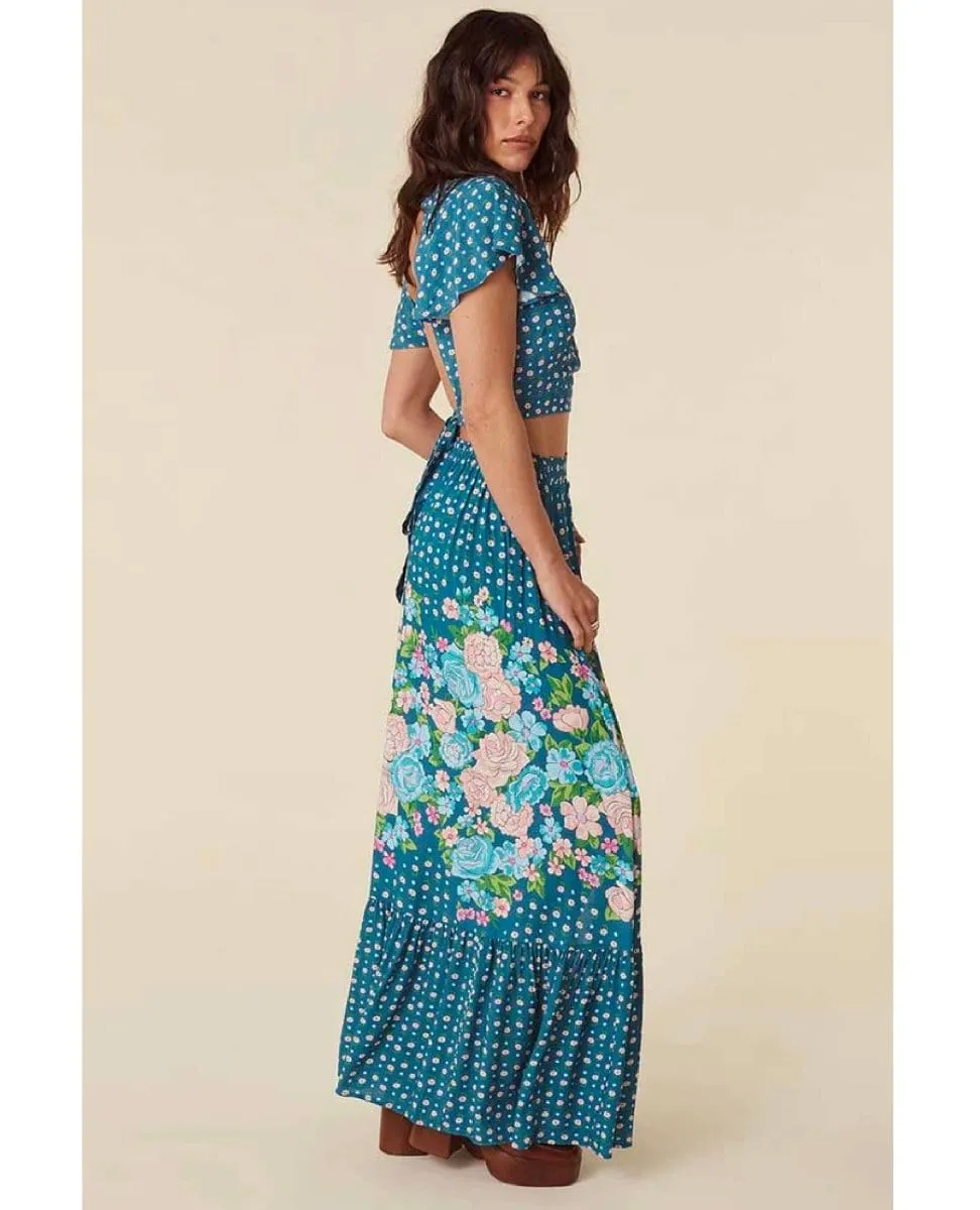 Yellow Rose Maxi Skirt Cornflower Blue