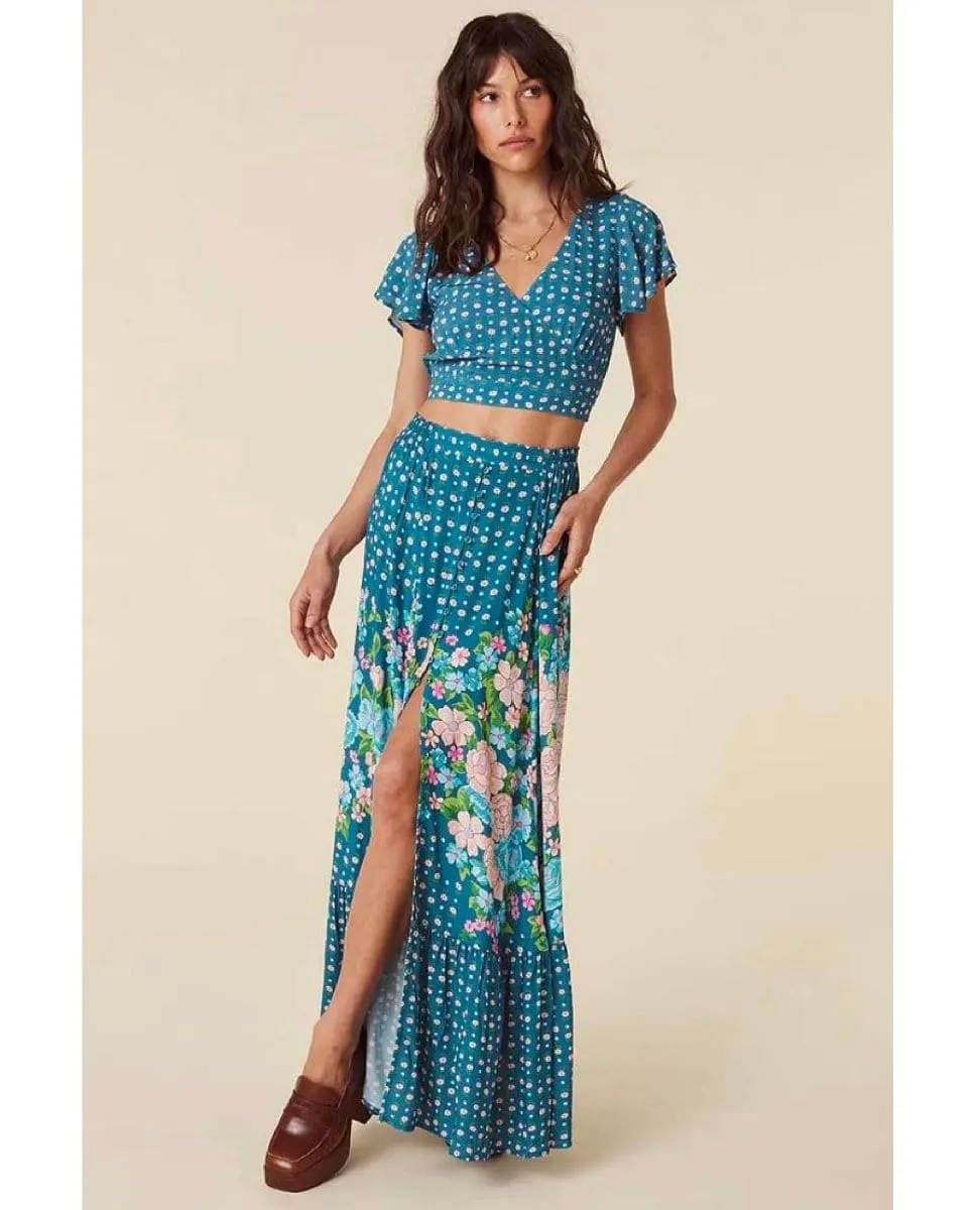 Yellow Rose Maxi Skirt Cornflower Blue