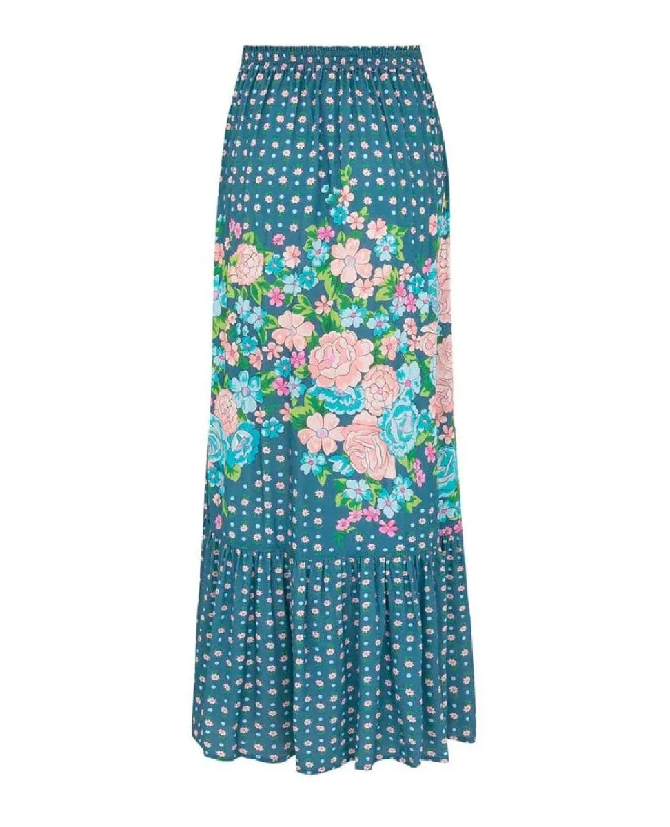 Yellow Rose Maxi Skirt Cornflower Blue