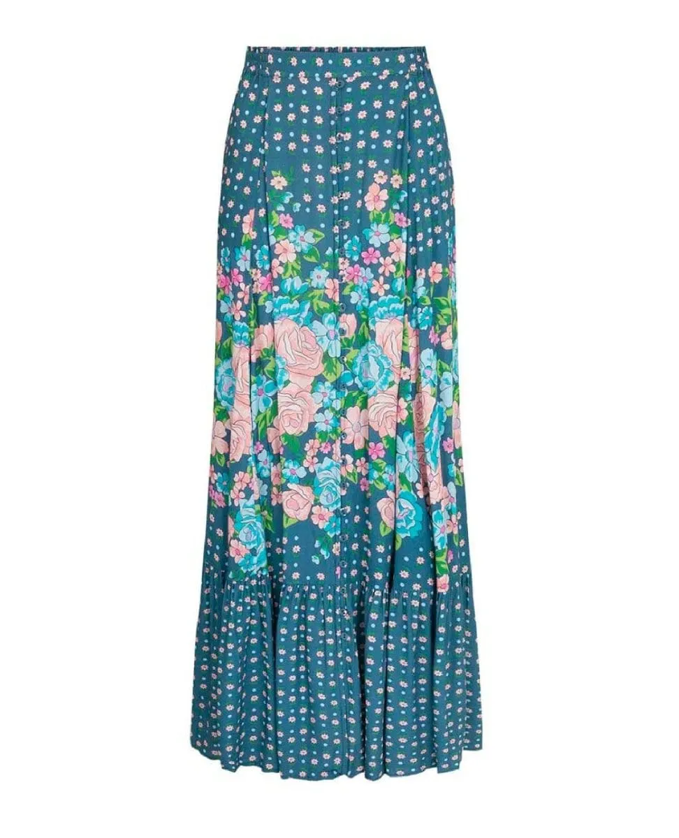 Yellow Rose Maxi Skirt Cornflower Blue