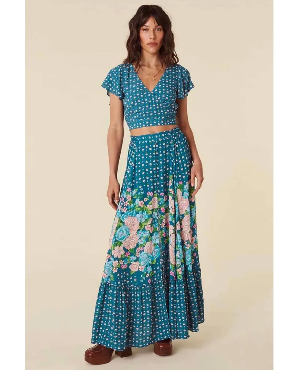 Yellow Rose Maxi Skirt Cornflower Blue