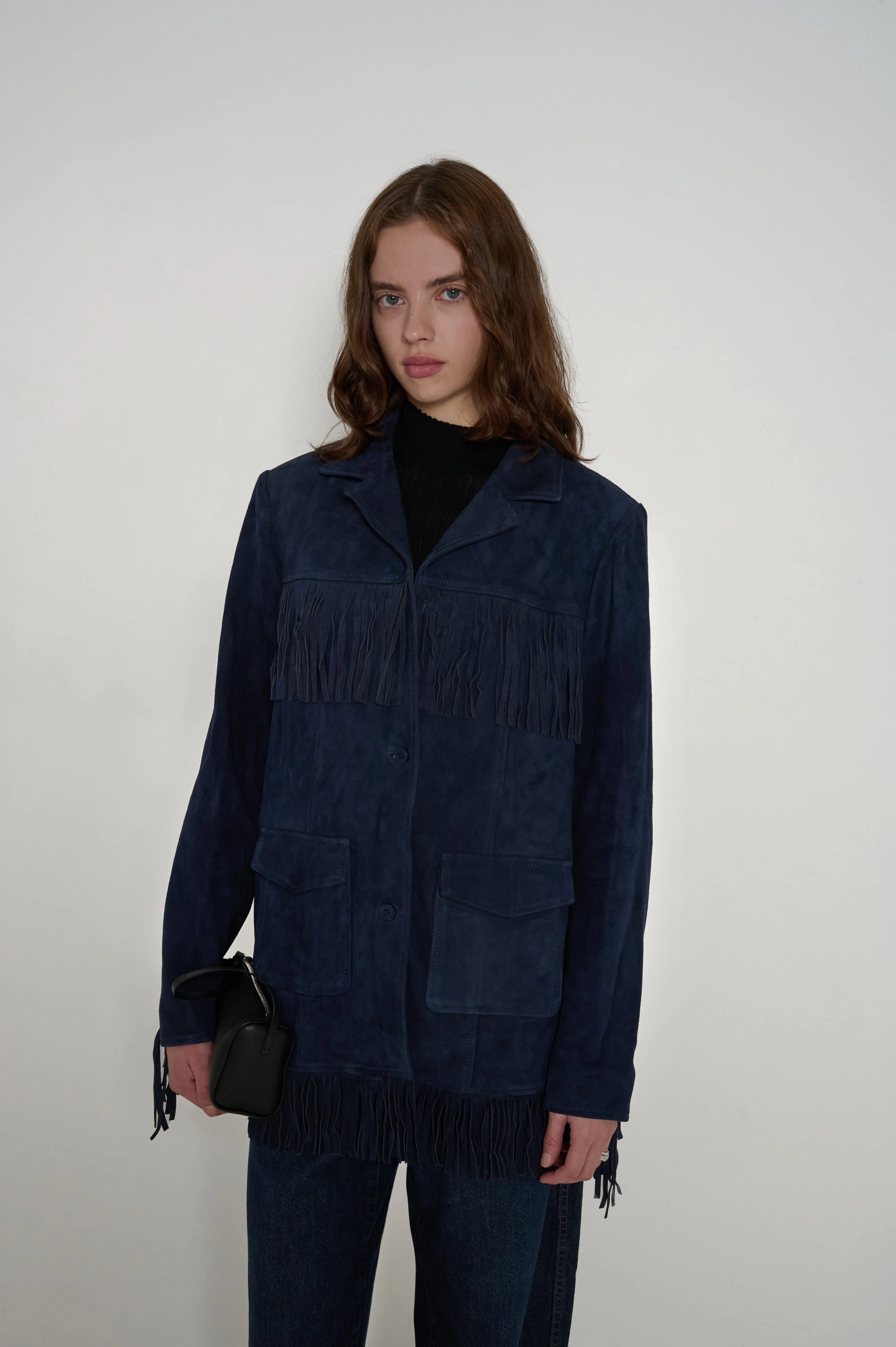 Yuma Suede Fringe Jacket in Midnight Suede