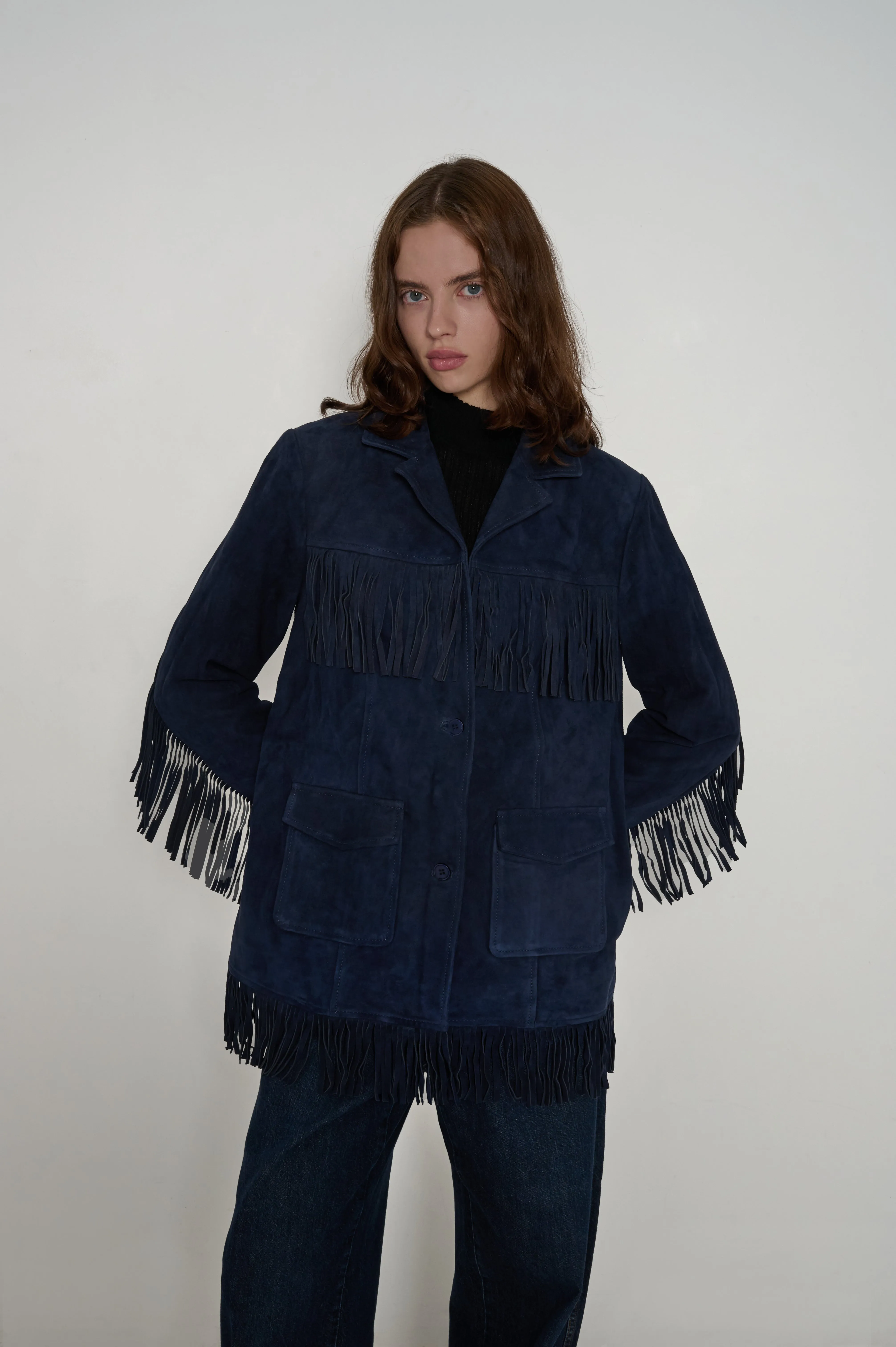 Yuma Suede Fringe Jacket in Midnight Suede
