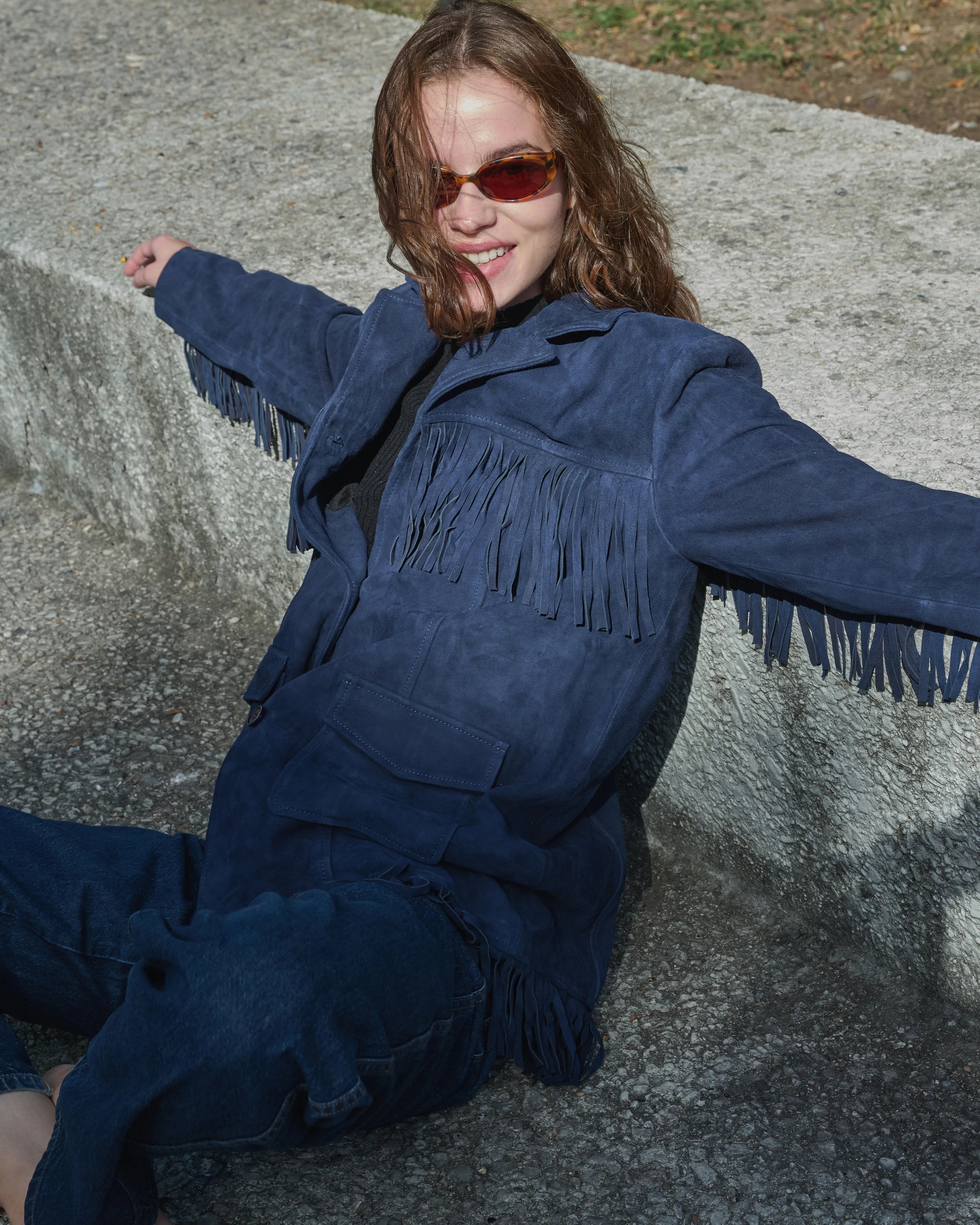 Yuma Suede Fringe Jacket in Midnight Suede