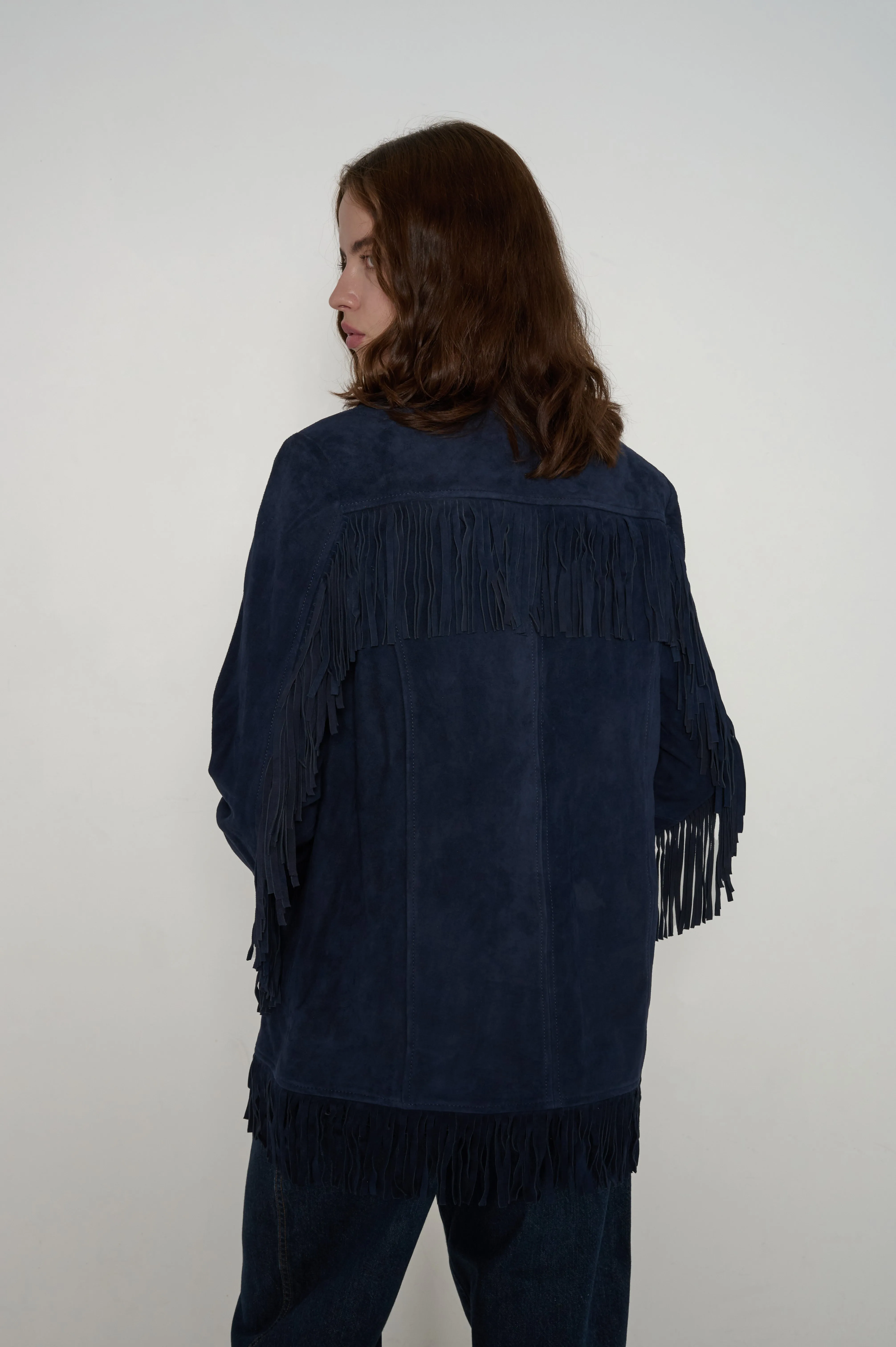 Yuma Suede Fringe Jacket in Midnight Suede